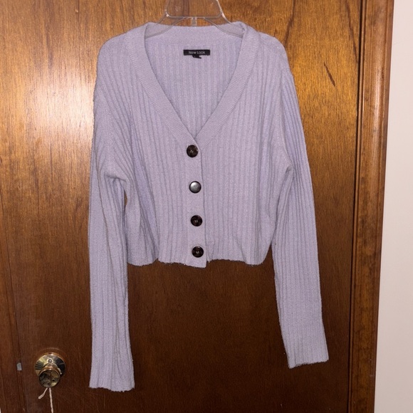 Purple Ribbed Cropped Cardigan with Buttons - Picture 1 of 4